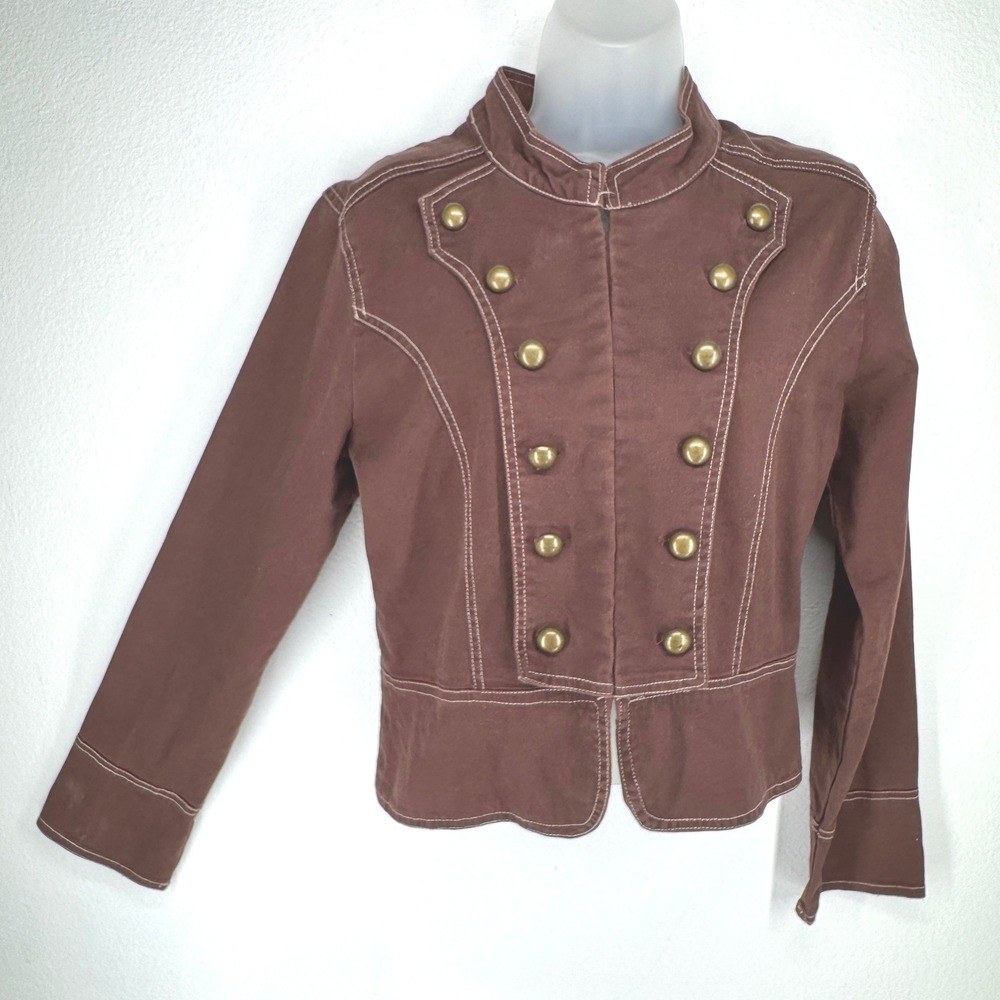 Vintage Military Band Jacket Brass Buttons Contrast Stitch Large‎ Y2K Steampunk
